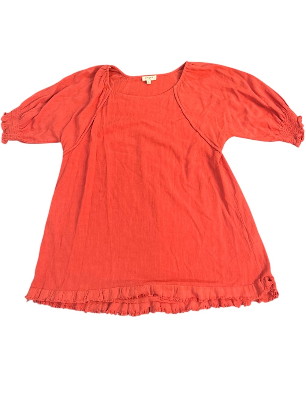 Umgee Coral Ruffled Hem Peasant Top Tunic